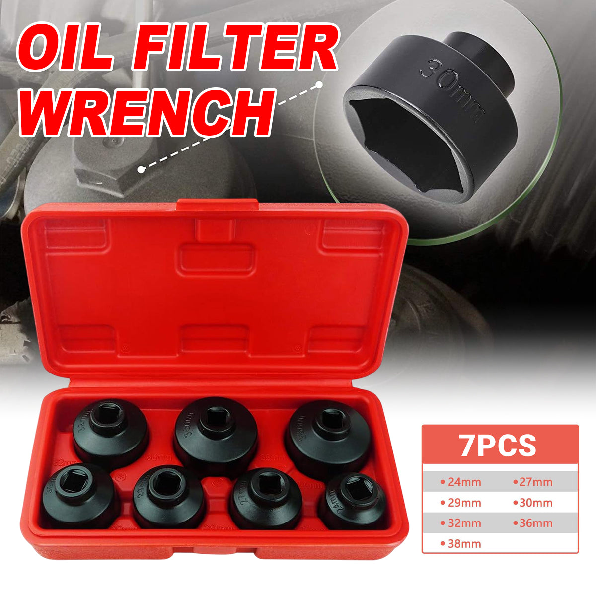 7-Piece Oil Filter Wrench Socket Set for 3/8-In Drive Oil Changes