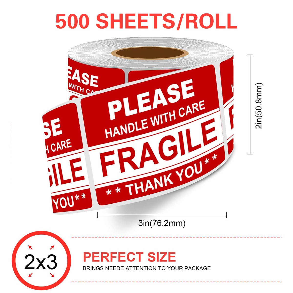 Fragile Sticker Labels 2 Rolls 1000PCS High Visibility Shipping Warning