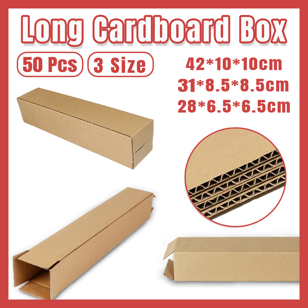 50pcs Long Strip Kraft Cardboard Shipping Boxes for Warehouse Storage