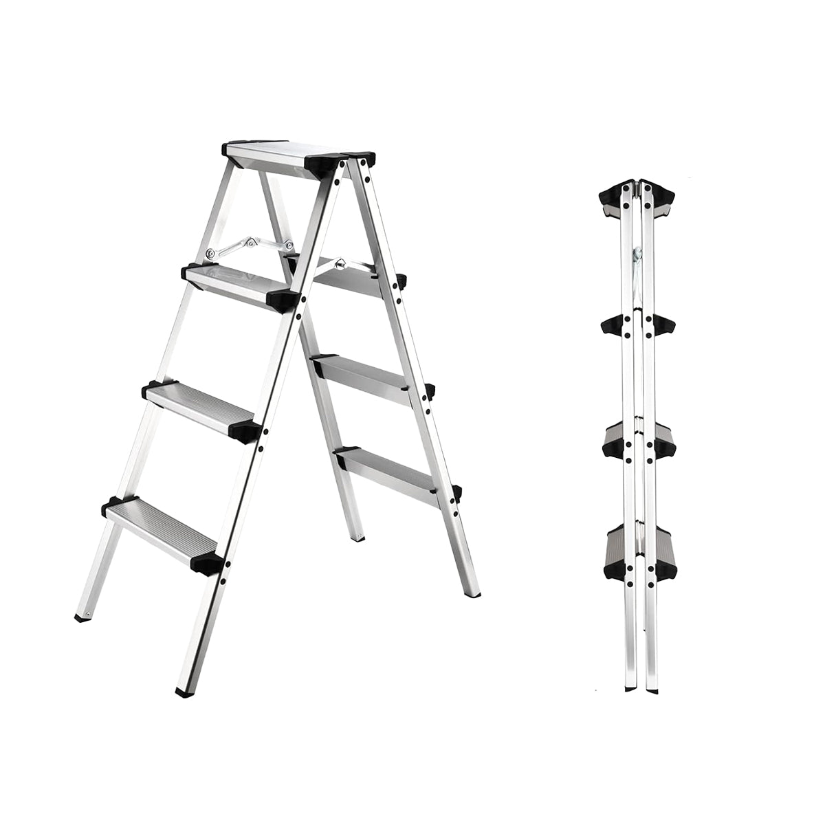 Double-Sided Aluminum Folding Ladder 4/6 Layer Stable Warehouse Use