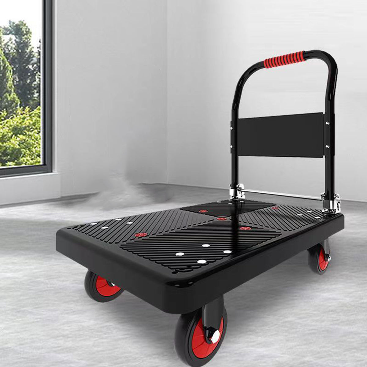 Folding Handle Flatbed Cart Heavy-Duty 275kg Capacity for Warehouse