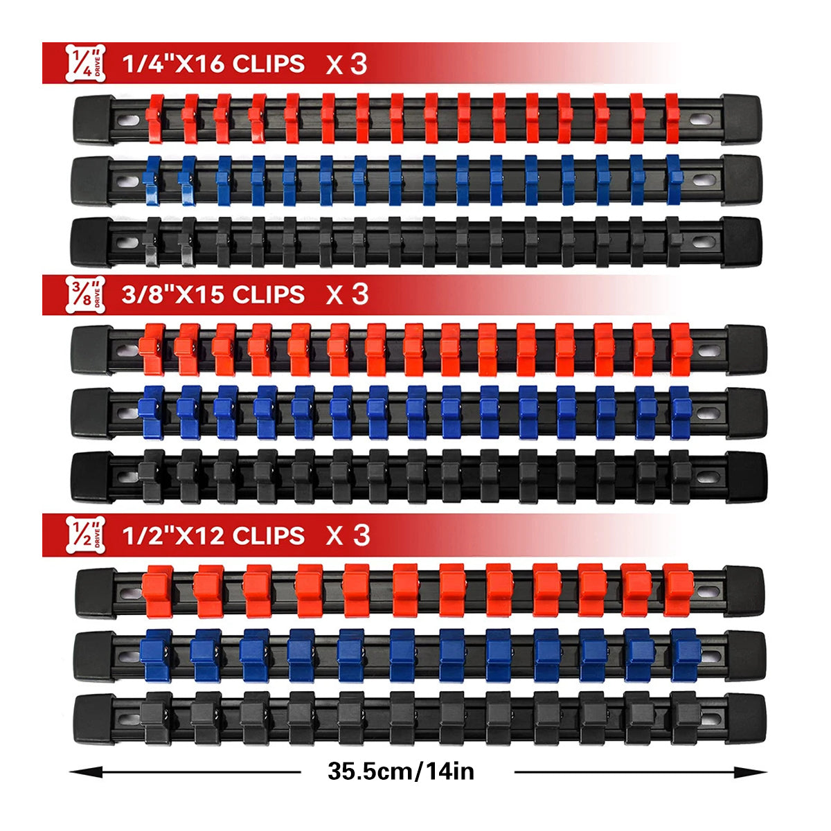 9PCS Socket Holder Rail Organizer 1/4 3/8 1/2 Inch Storage Rack