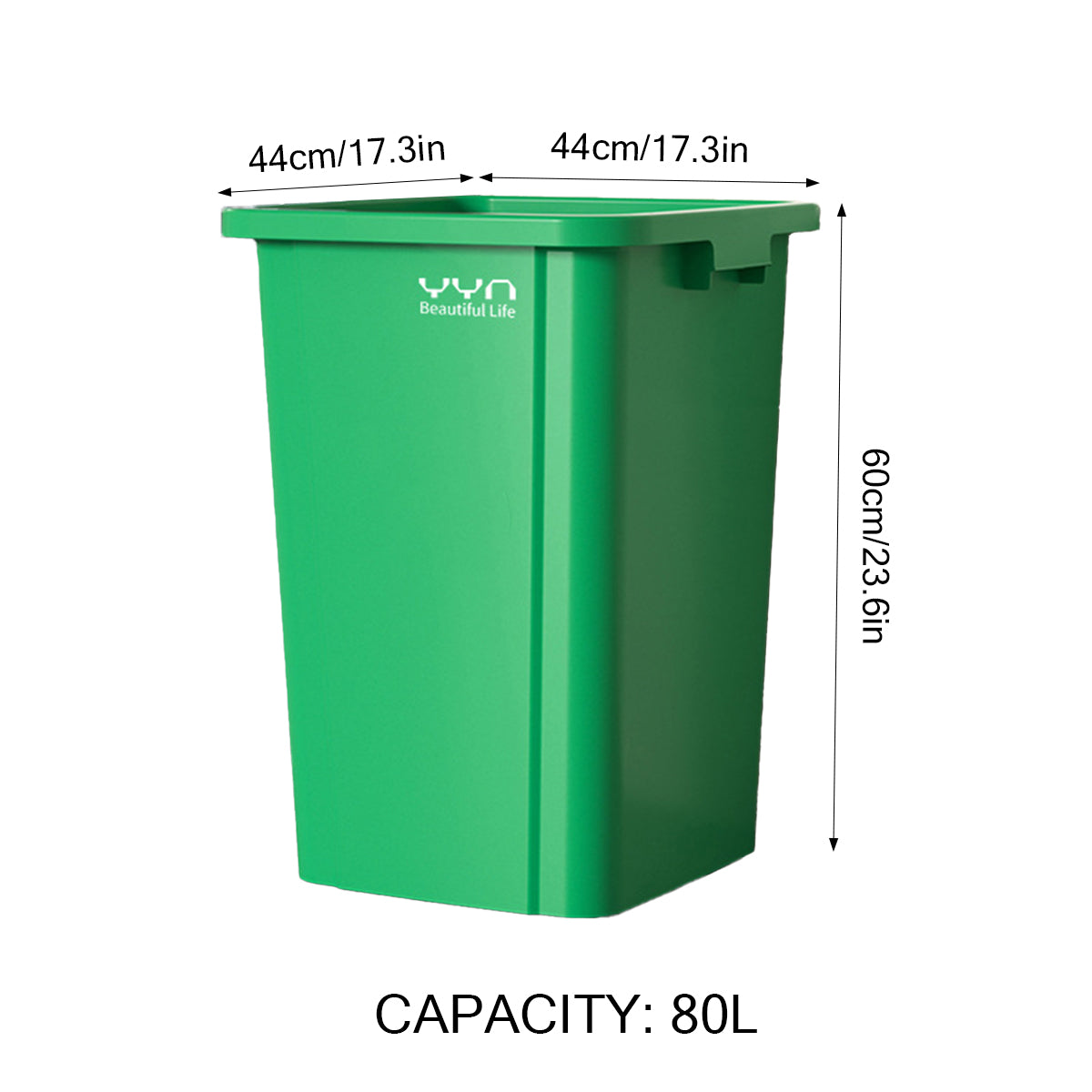 80L Square Trash Can Large Capacity Durable Open-Top Bin
