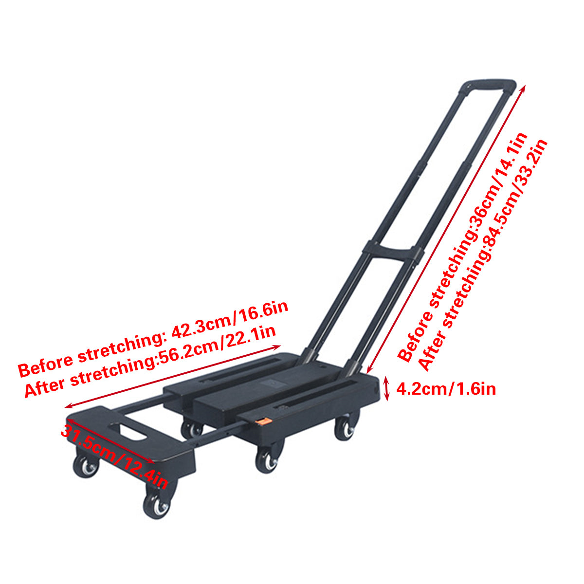 Foldable Flatbed Trolley Cart with Pull Rod and Universal Wheels 200KG