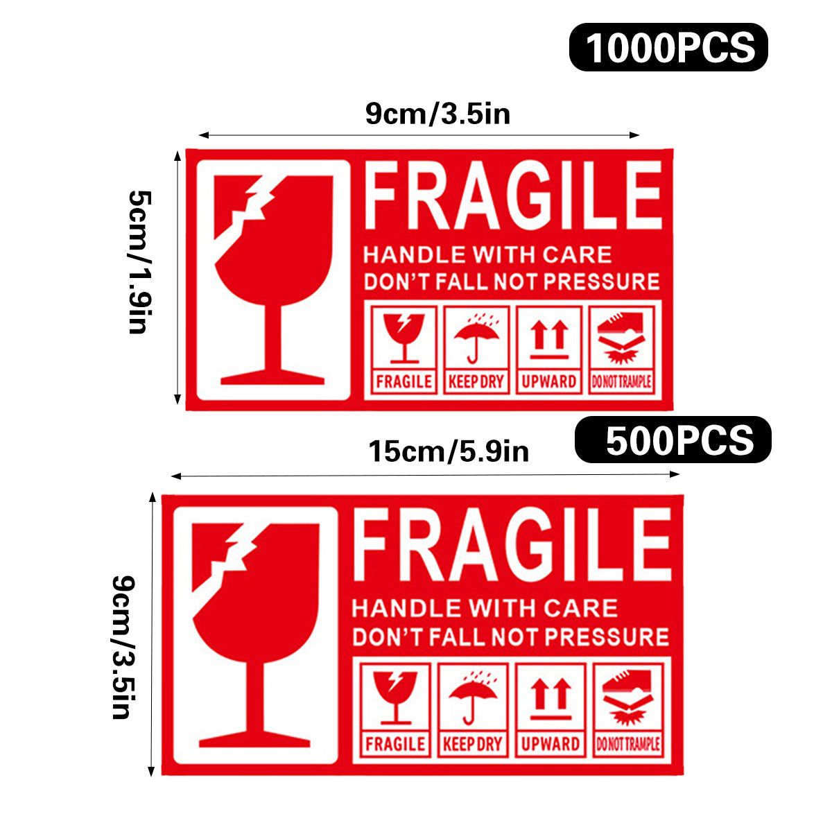 Fragile Warning Self Adhesive Shipping Stickers Red