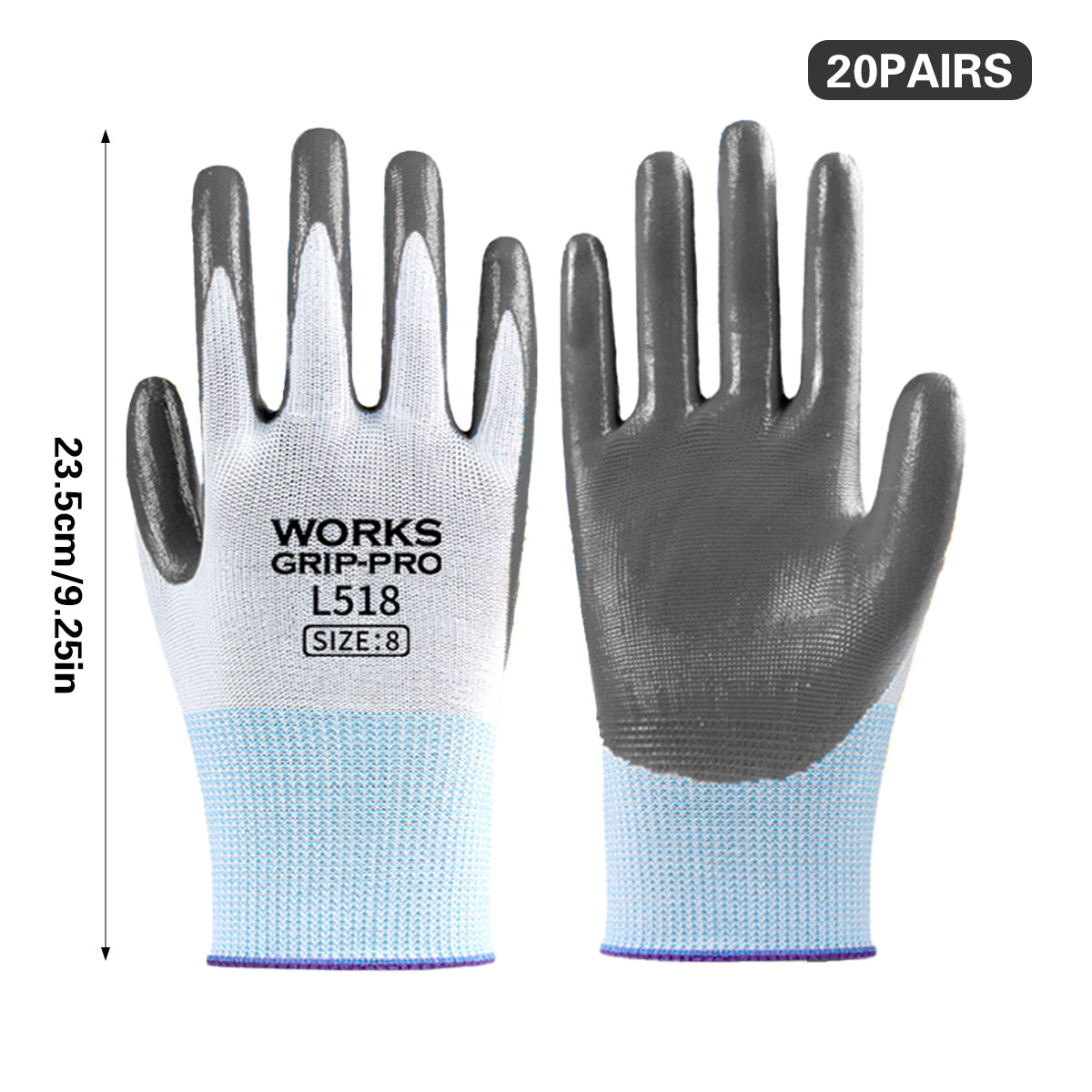 N518 Nitrile Coated Work Gloves Non Slip Safety Labor Gloves 20Pairs