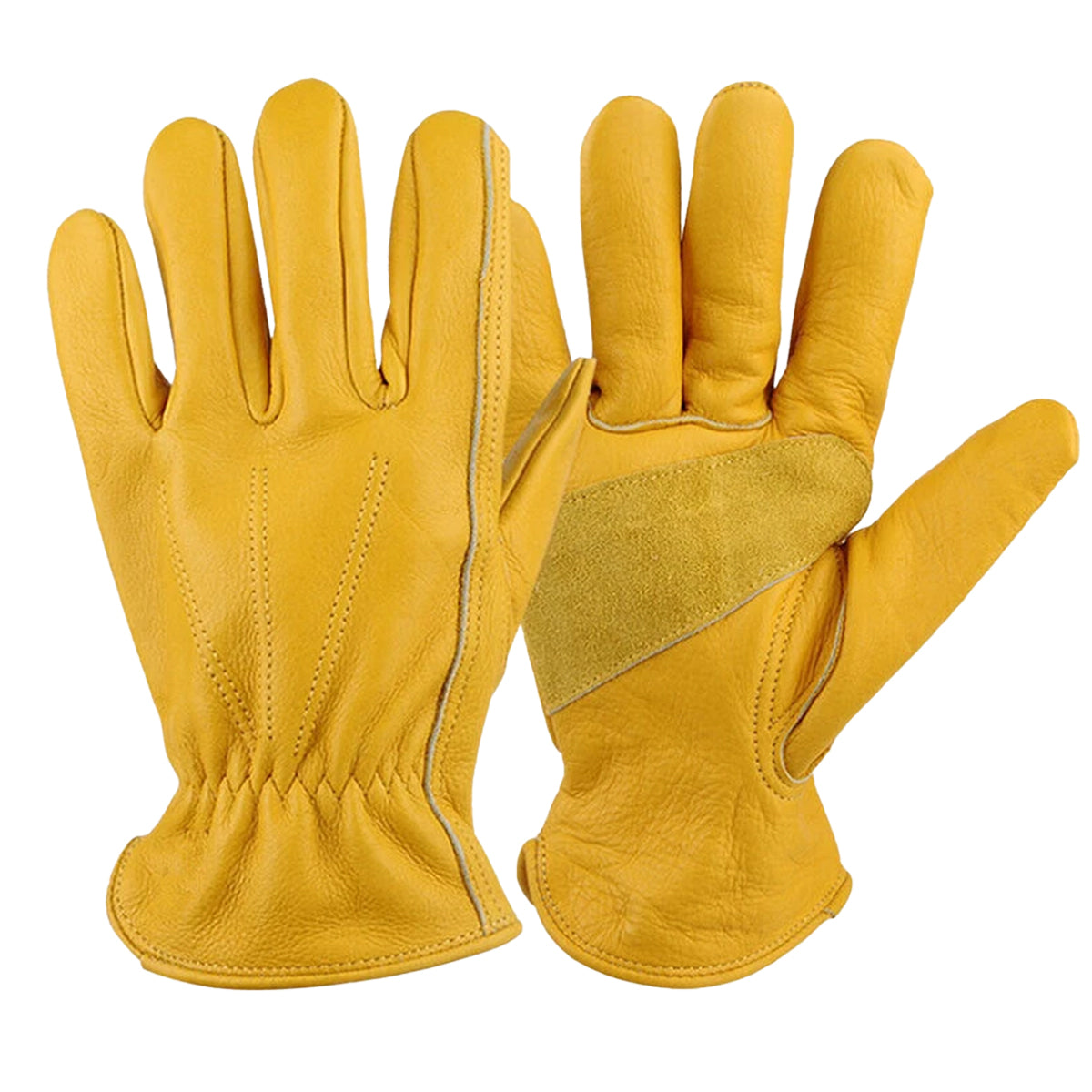 Golden Yellow Cowhide Full Finger Work Gloves for Warehouse Maintenance