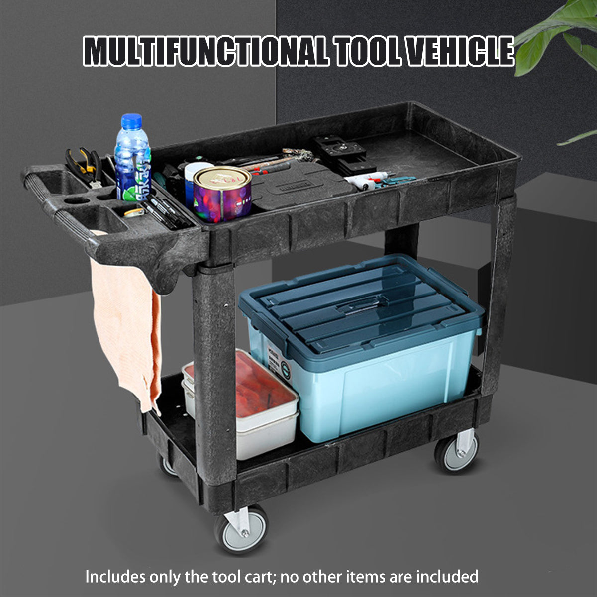 2 Tier Rolling Tool Cart Storage Organizer for Warehouse Workshop
