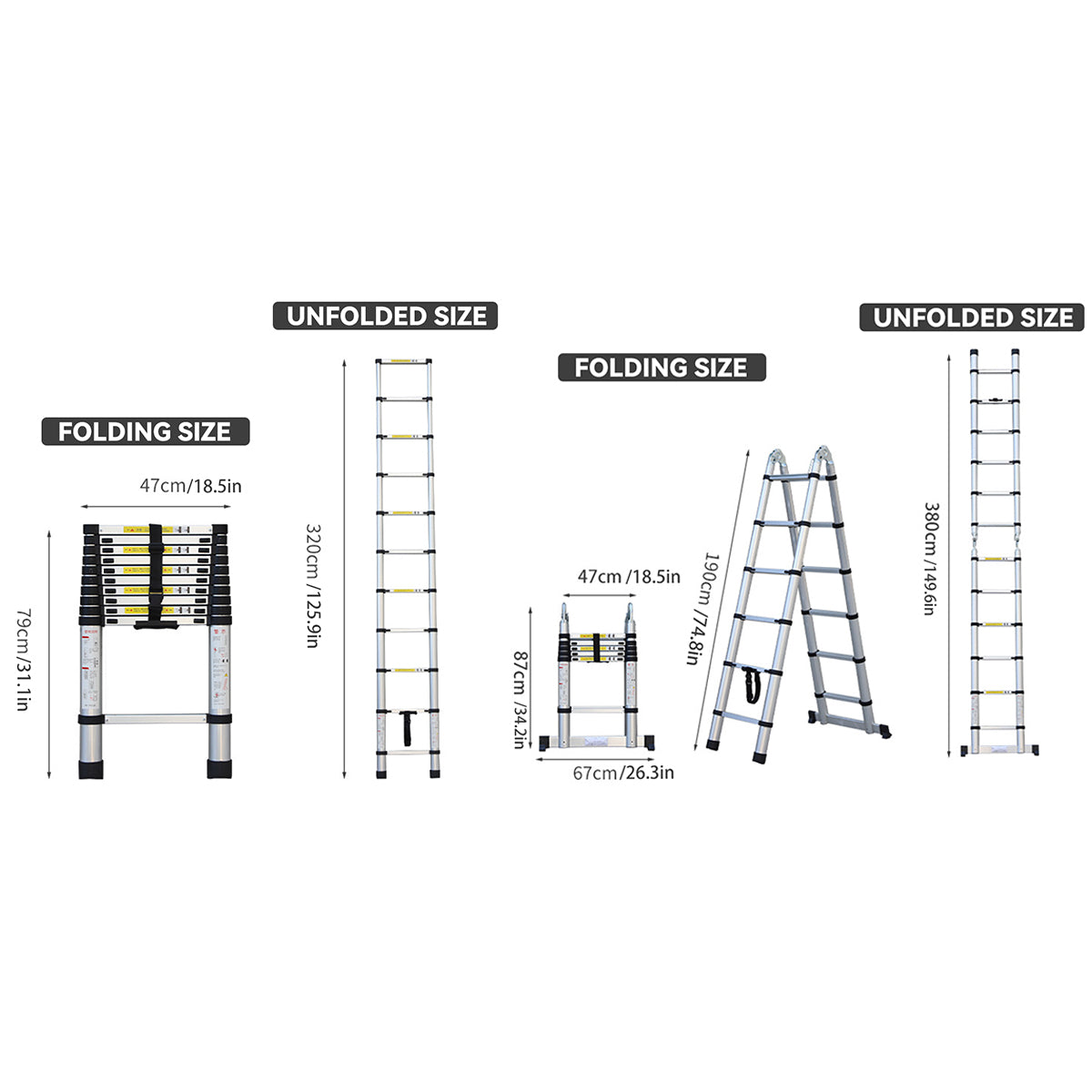 Retractable Aluminium Alloy Ladder 320/380cm Anti-Slip Pedals Stable Design