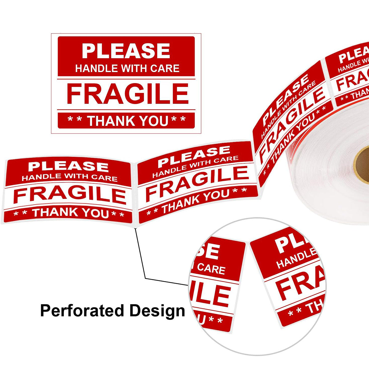 Fragile Sticker Labels 2 Rolls 1000PCS High Visibility Shipping Warning