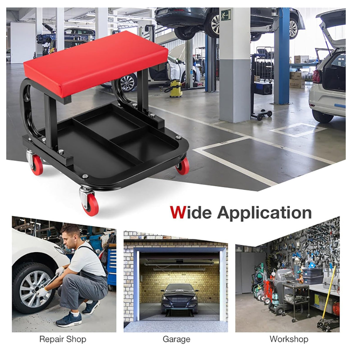 Multifunctional Car Repair Stool with 360 degree Swivel Wheels