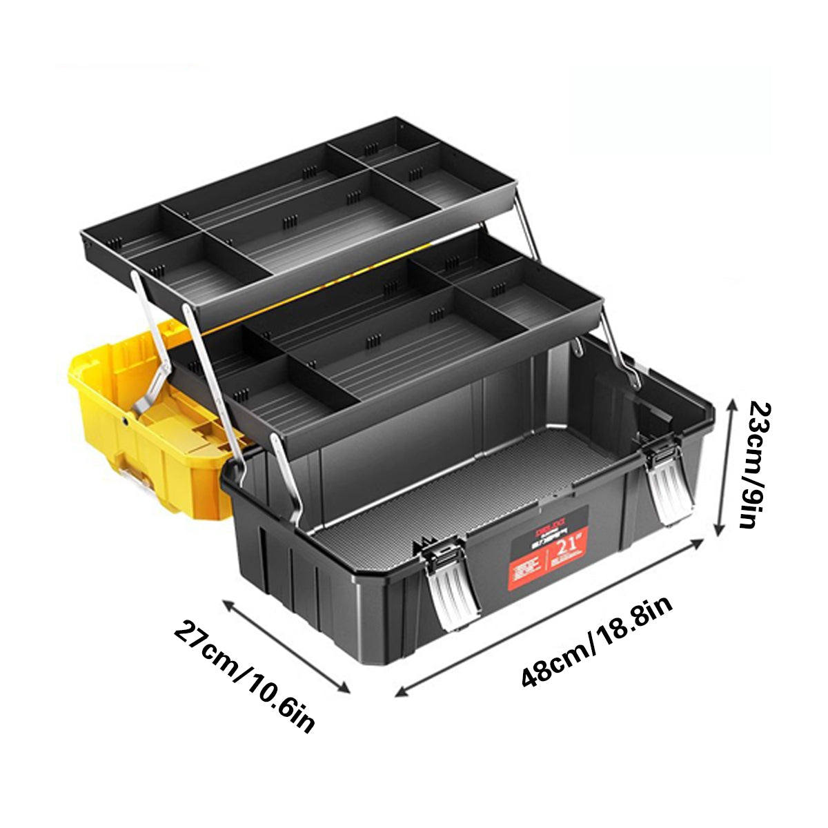 Portable Multi-Layer Tool Storage Box Large Capacity PP Organizer 48cm