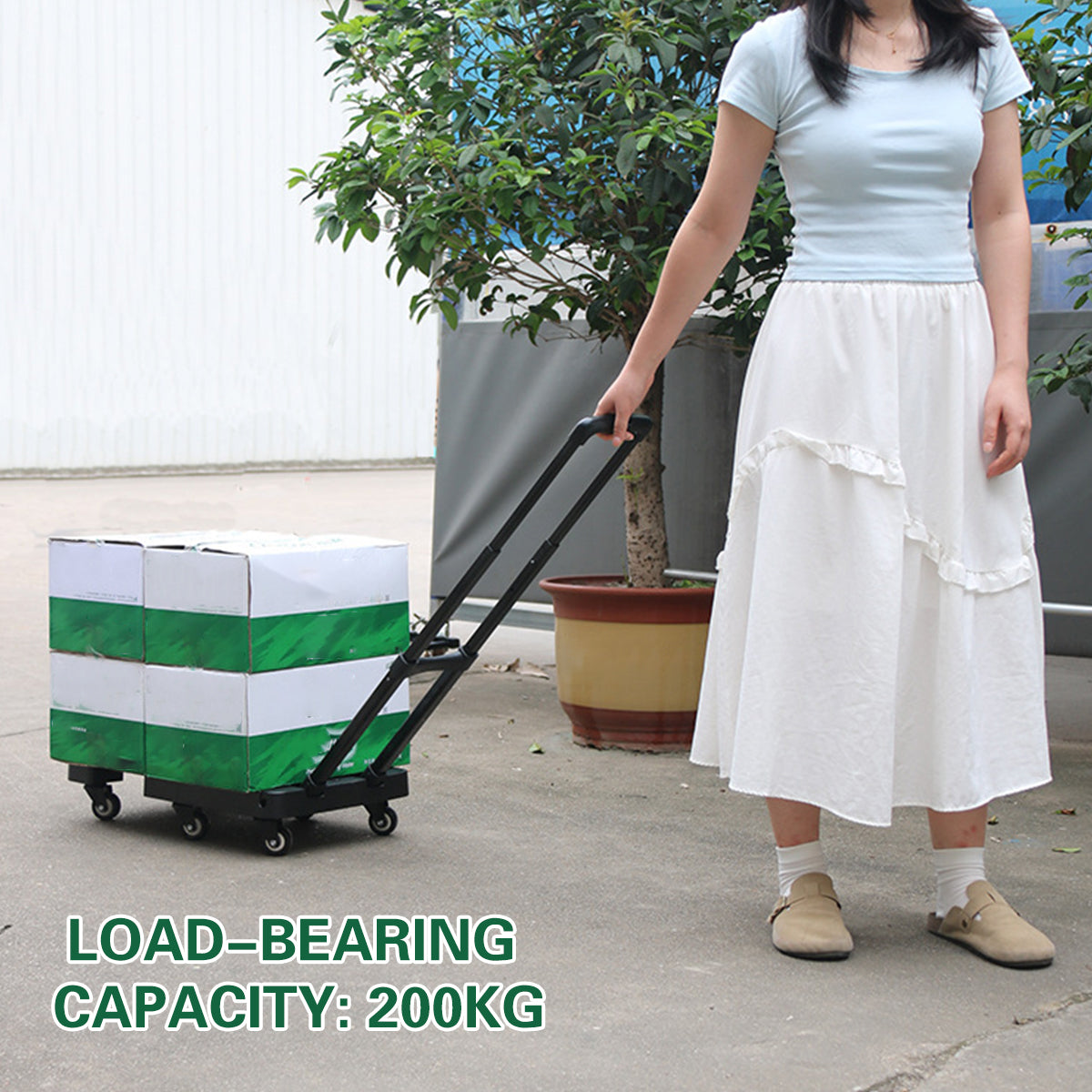 Foldable Flatbed Trolley Cart with Pull Rod and Universal Wheels 200KG