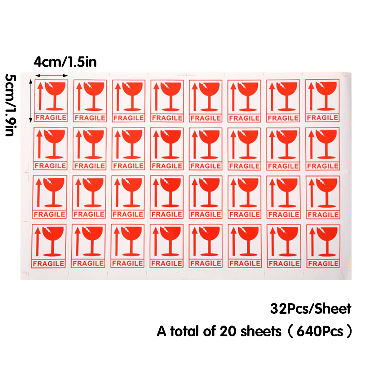 640PCS Fragile Shipping Labels 5×4cm Self Adhesive Carton Warning Stickers