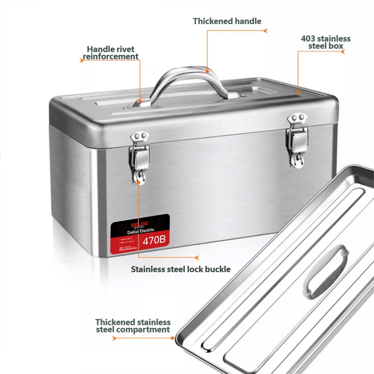 Stainless Steel Toolbox Portable Hand Carry Tool Storage Case