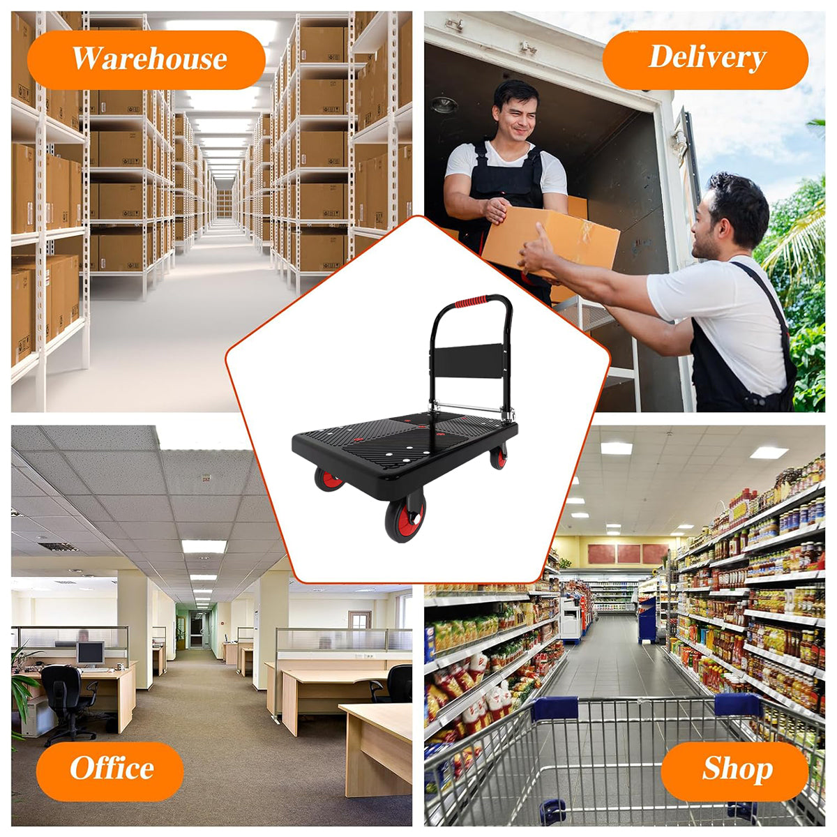 Folding Handle Flatbed Cart Heavy-Duty 275kg Capacity for Warehouse