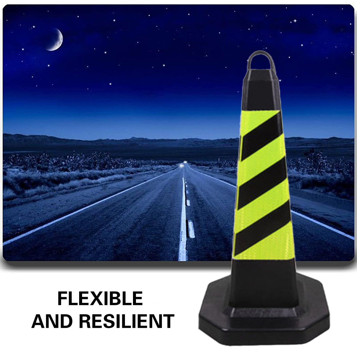 2PCS Rubber Traffic Safety Cones Flexible Reflective for Construction Sites