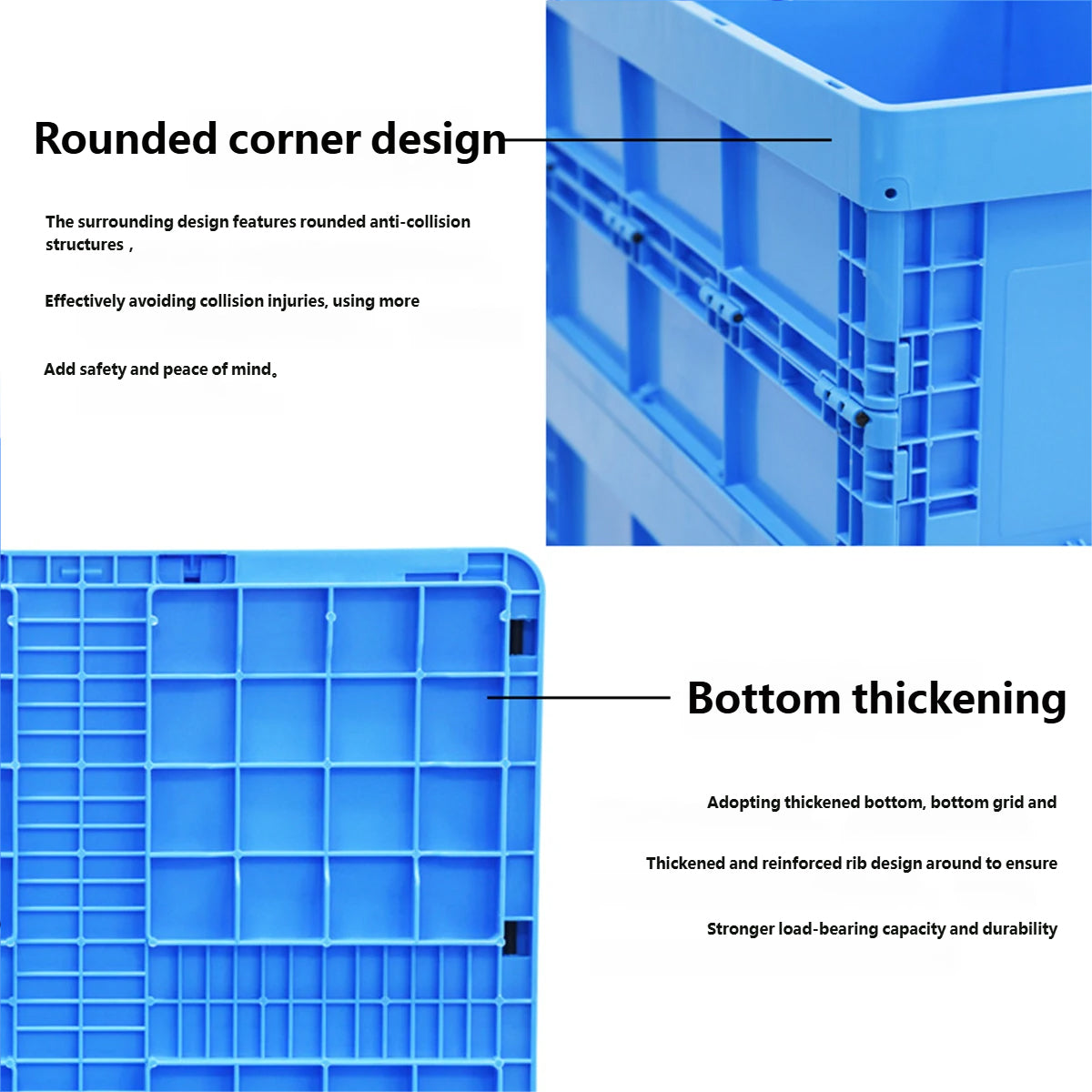 Foldable Plastic Storage Box with Rounded Corners for Workshop Garage Home