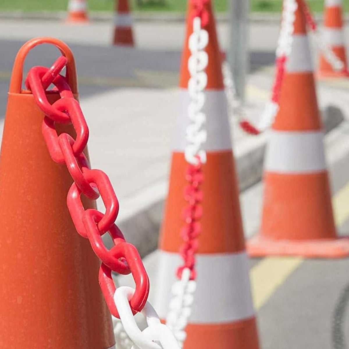 Plastic Warning Barrier Chain 25m Red White Durable Safety Control