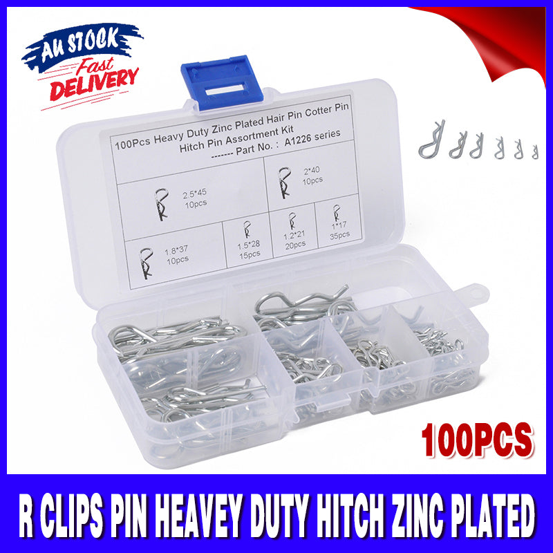 100PCS Heavy Duty R Clips Pins Zinc Plated Tractor Hitch Assortment