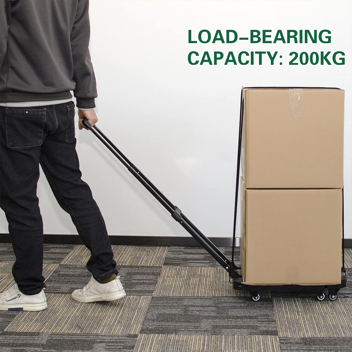 Foldable Flatbed Trolley Cart with Pull Rod and Universal Wheels 200KG