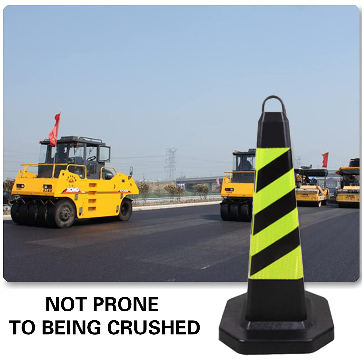 2PCS Rubber Traffic Safety Cones Flexible Reflective for Construction Sites