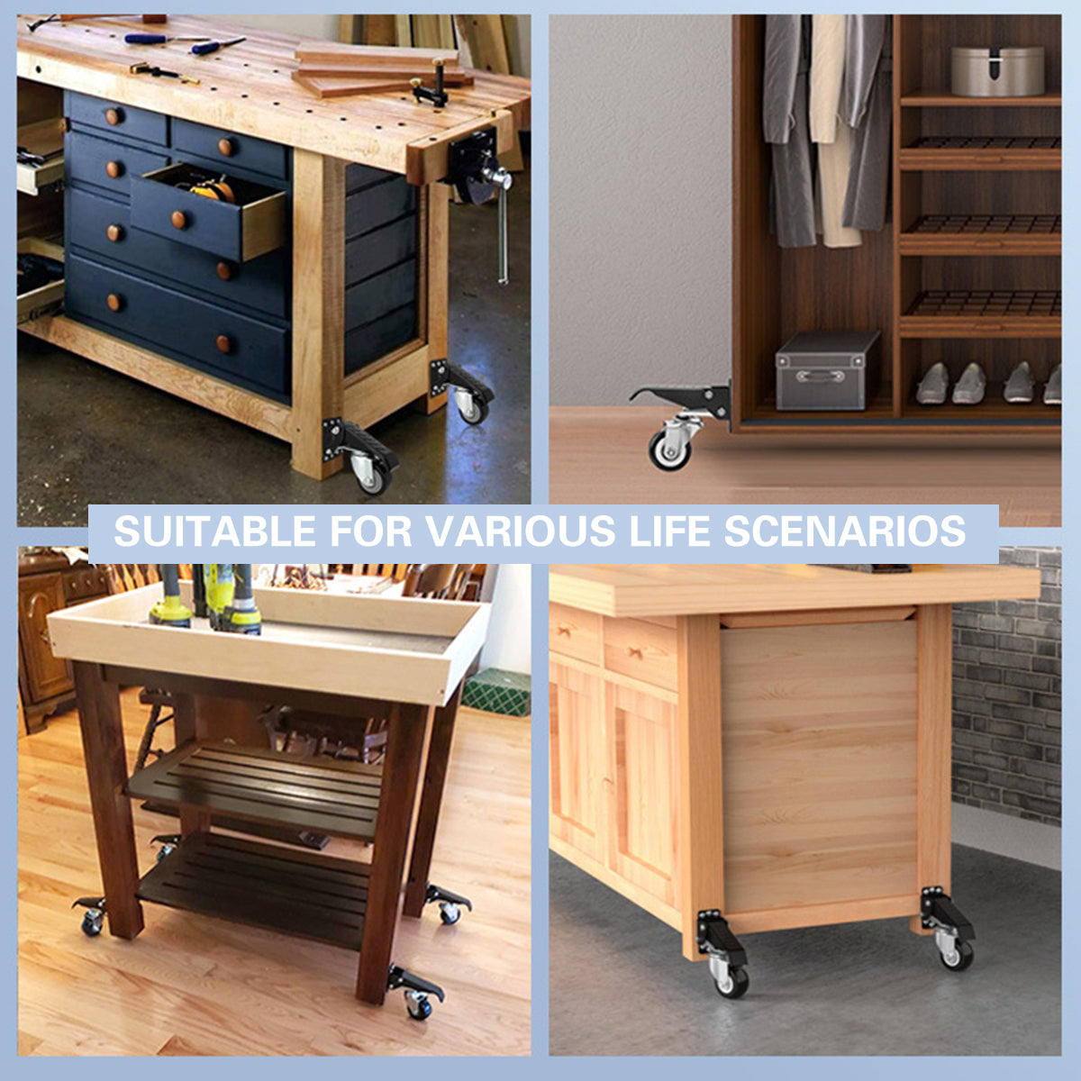 Heavy Duty PU Casters 2.5in High Load Bearing Wheels 4pcs for Warehouse Tables