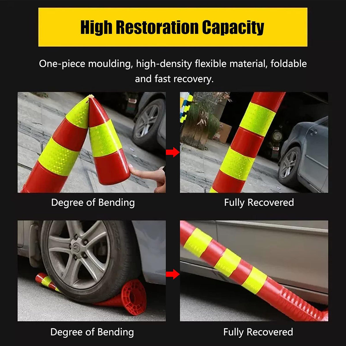 Plastic Safety Traffic Cones Impact Resistant Road Warning 2PCS