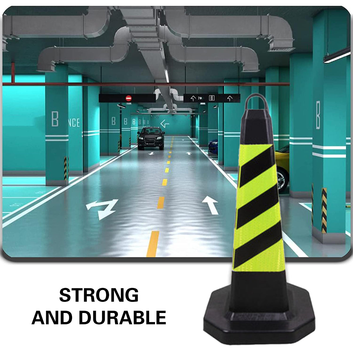 2PCS Rubber Traffic Safety Cones Flexible Reflective for Construction Sites