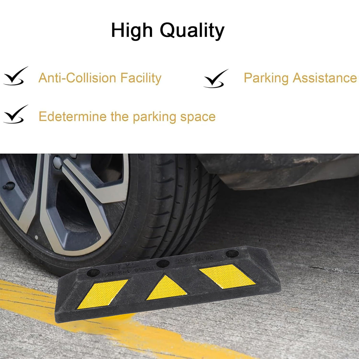 2PCS Rubber Parking Wheel Stop Heavy Duty Reflective Curb