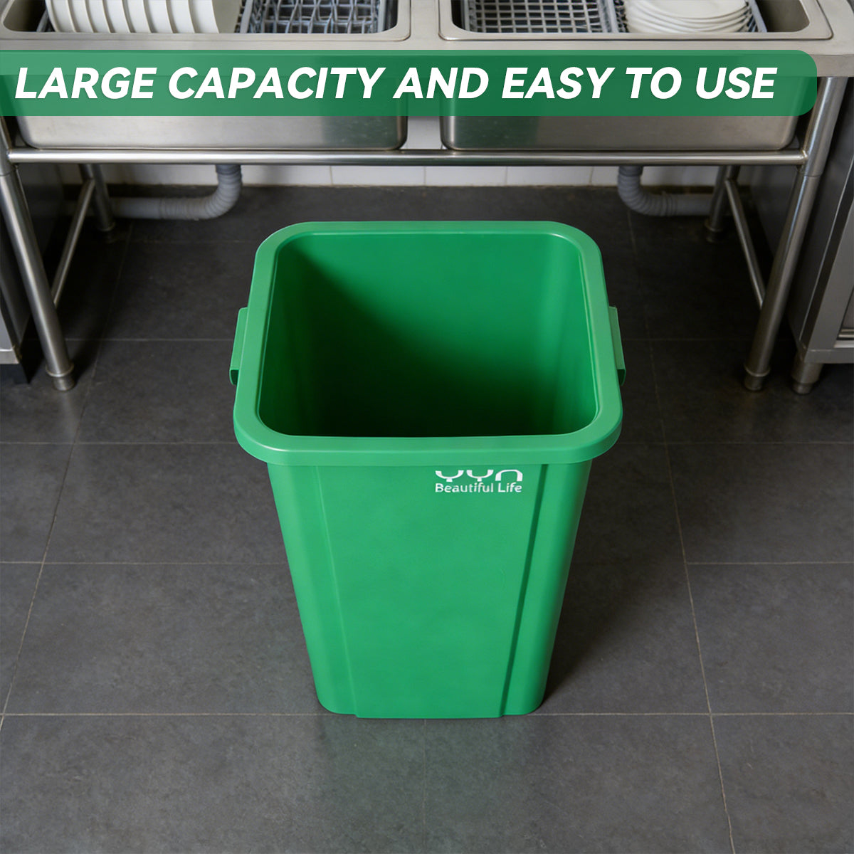 80L Square Trash Can Large Capacity Durable Open-Top Bin