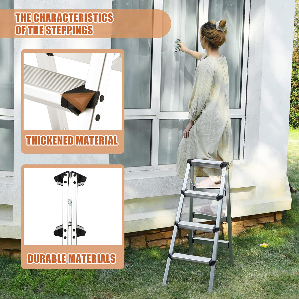 Double-Sided Aluminum Folding Ladder 4/6 Layer Stable Warehouse Use