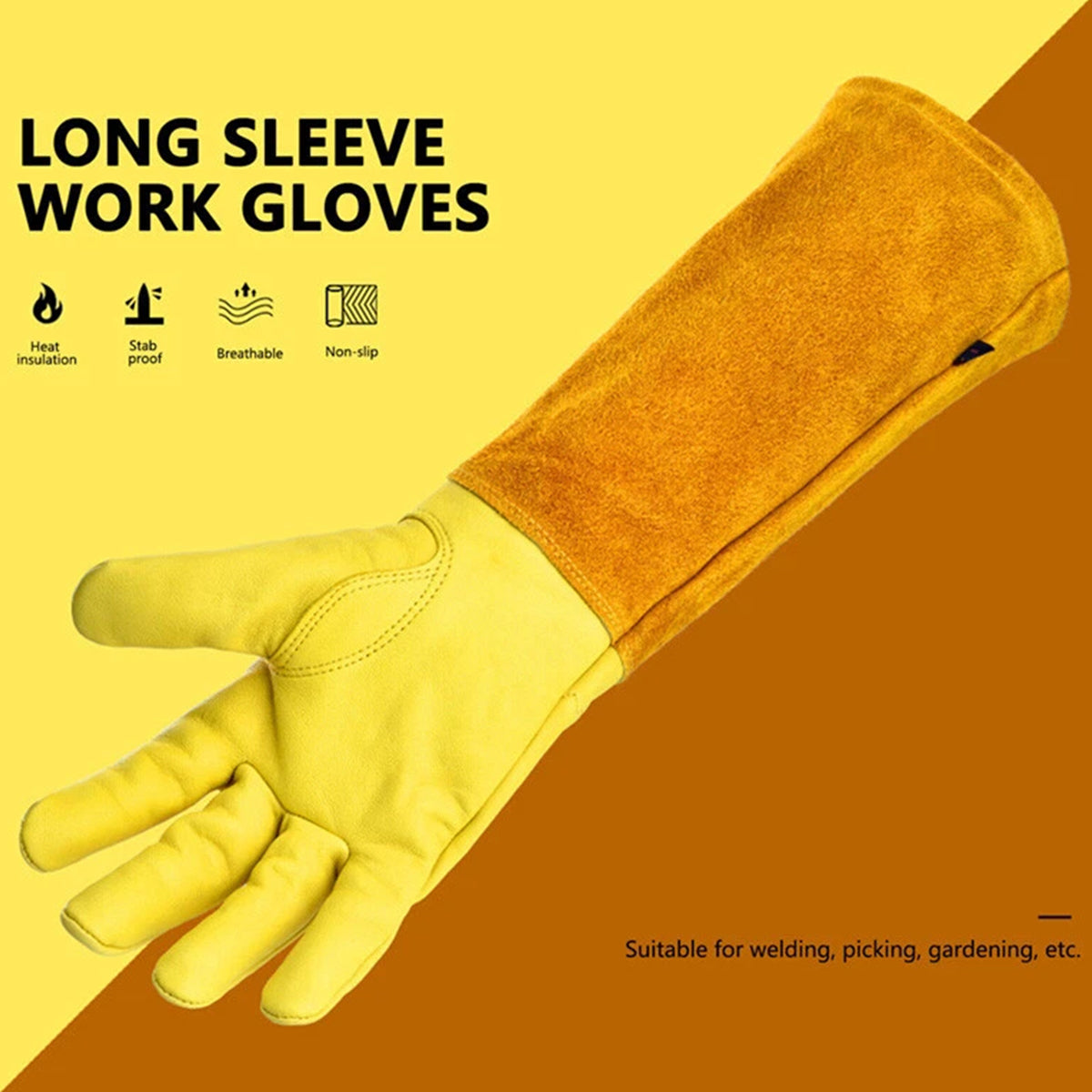 Cylindrical Cowhide Leather Work Gloves with Extended Cuff for Warehouse Maintenance