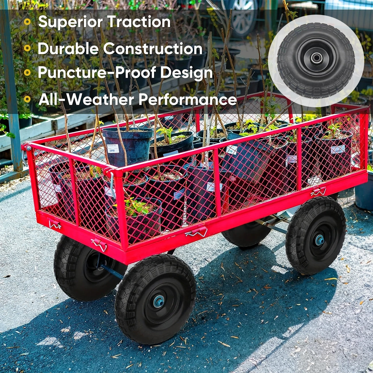 2PCS PU Foam Flat Free Tires 4.10/3.50-4 for Tool Cart Wagon