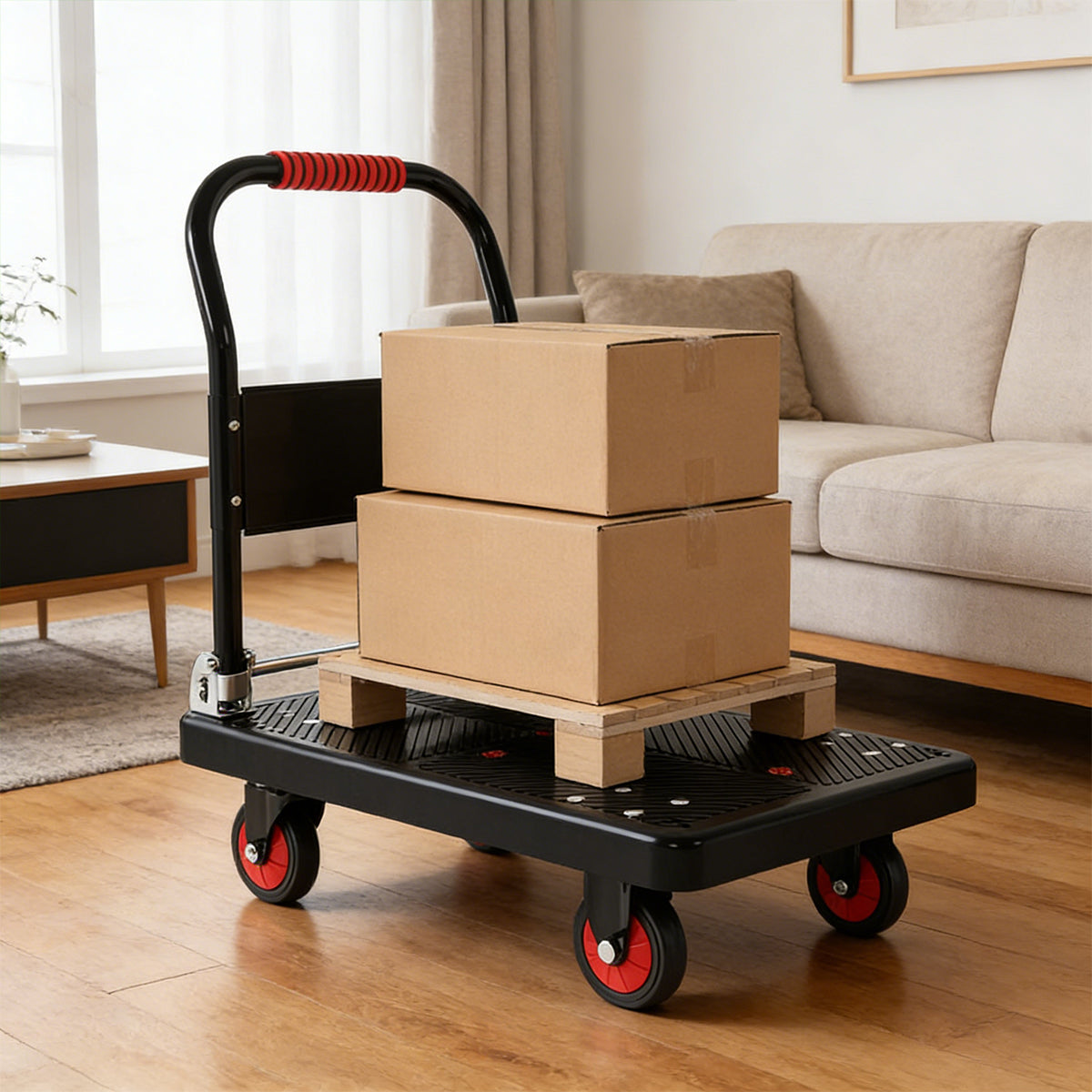 Folding Handle Flatbed Cart Heavy-Duty 275kg Capacity for Warehouse