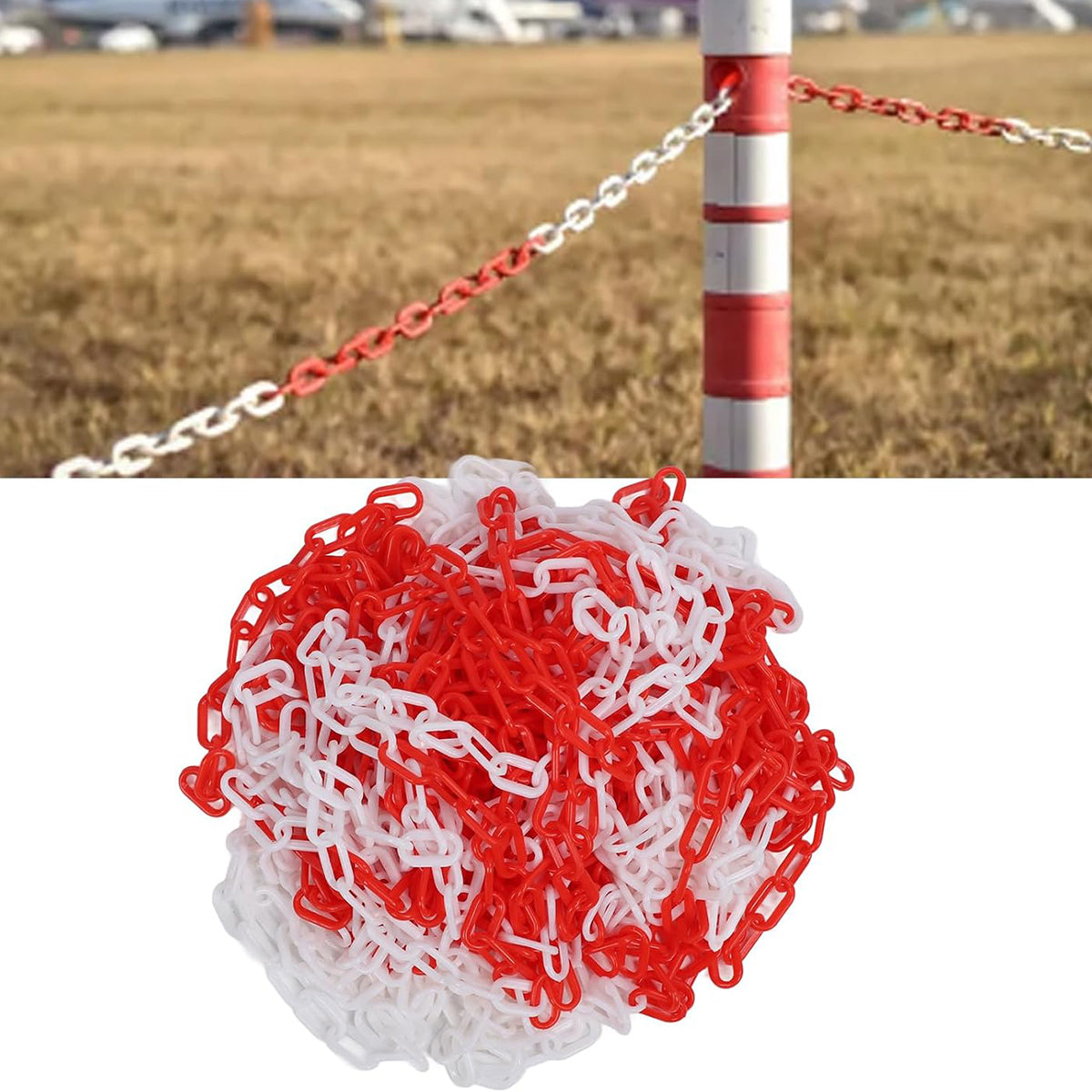 Plastic Warning Barrier Chain 25m Red White Durable Safety Control