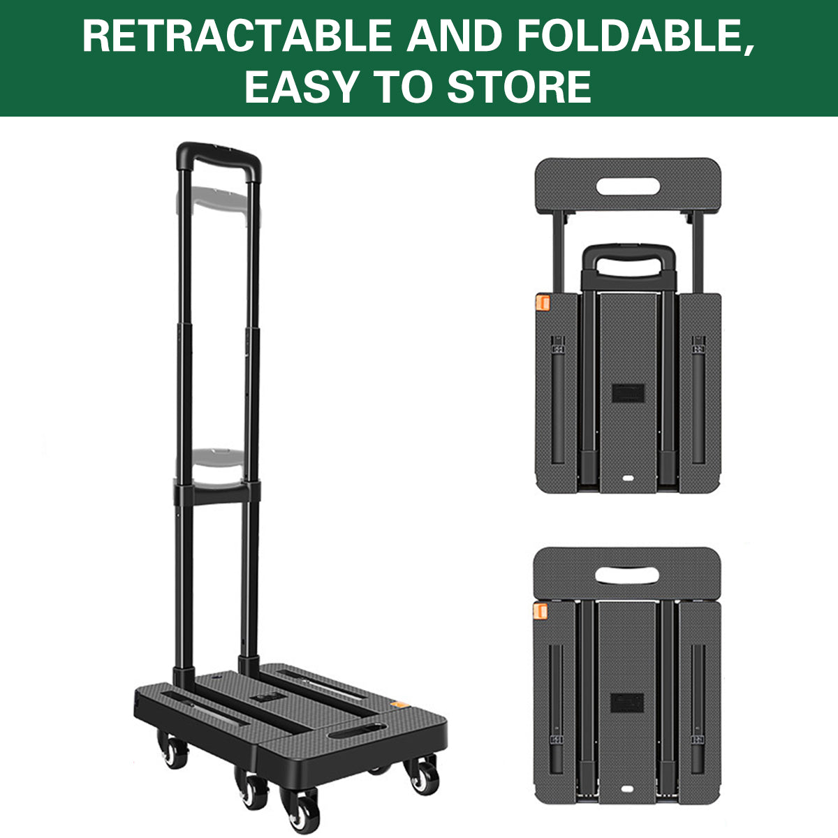 Foldable Flatbed Trolley Cart with Pull Rod and Universal Wheels 200KG