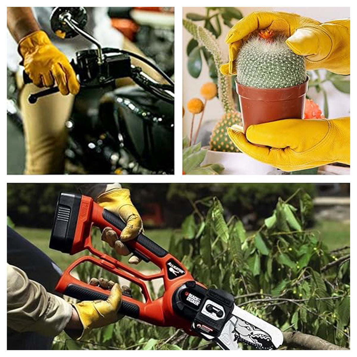 Golden Yellow Cowhide Full Finger Work Gloves for Warehouse Maintenance