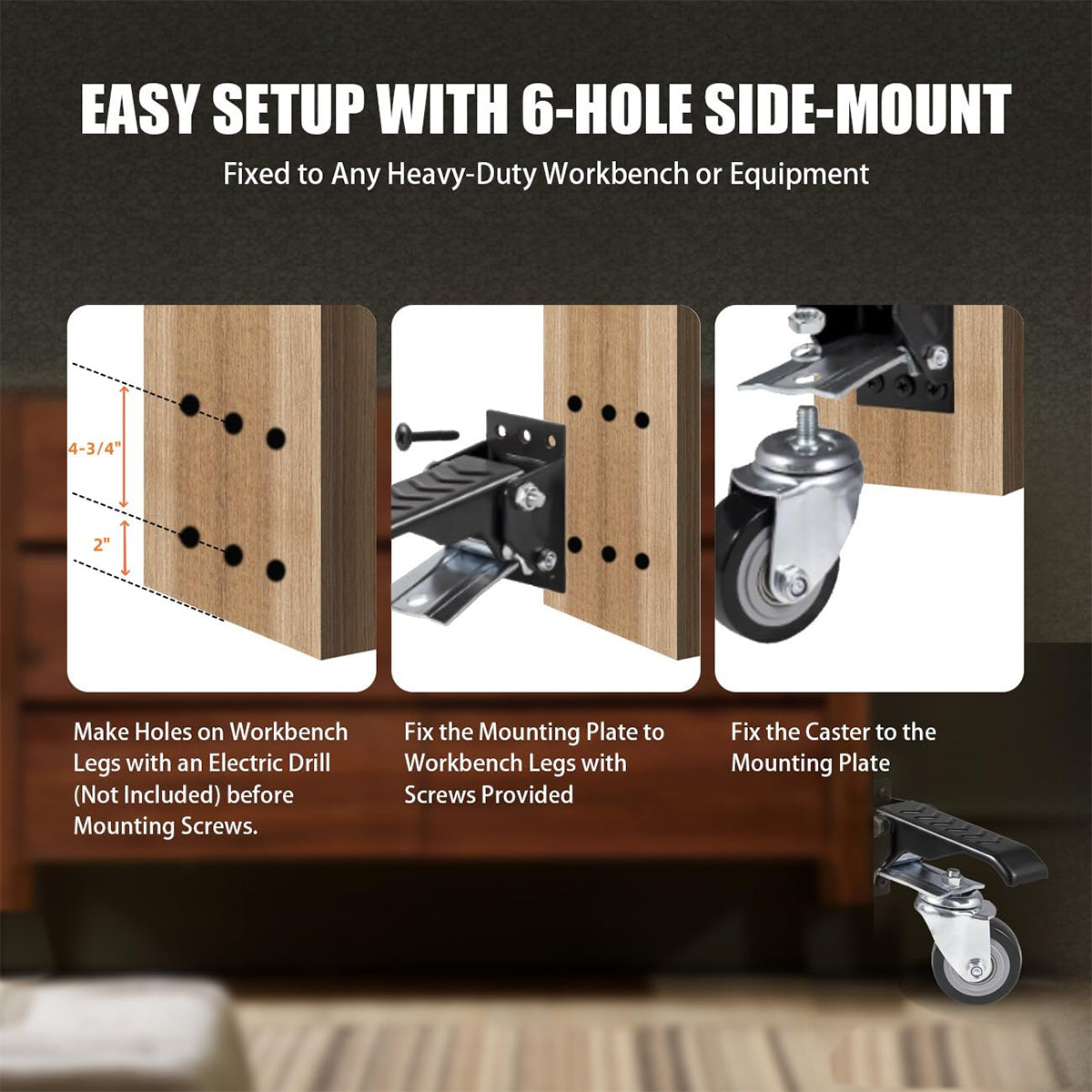 Heavy Duty PU Casters 2.5in High Load Bearing Wheels 4pcs for Warehouse Tables