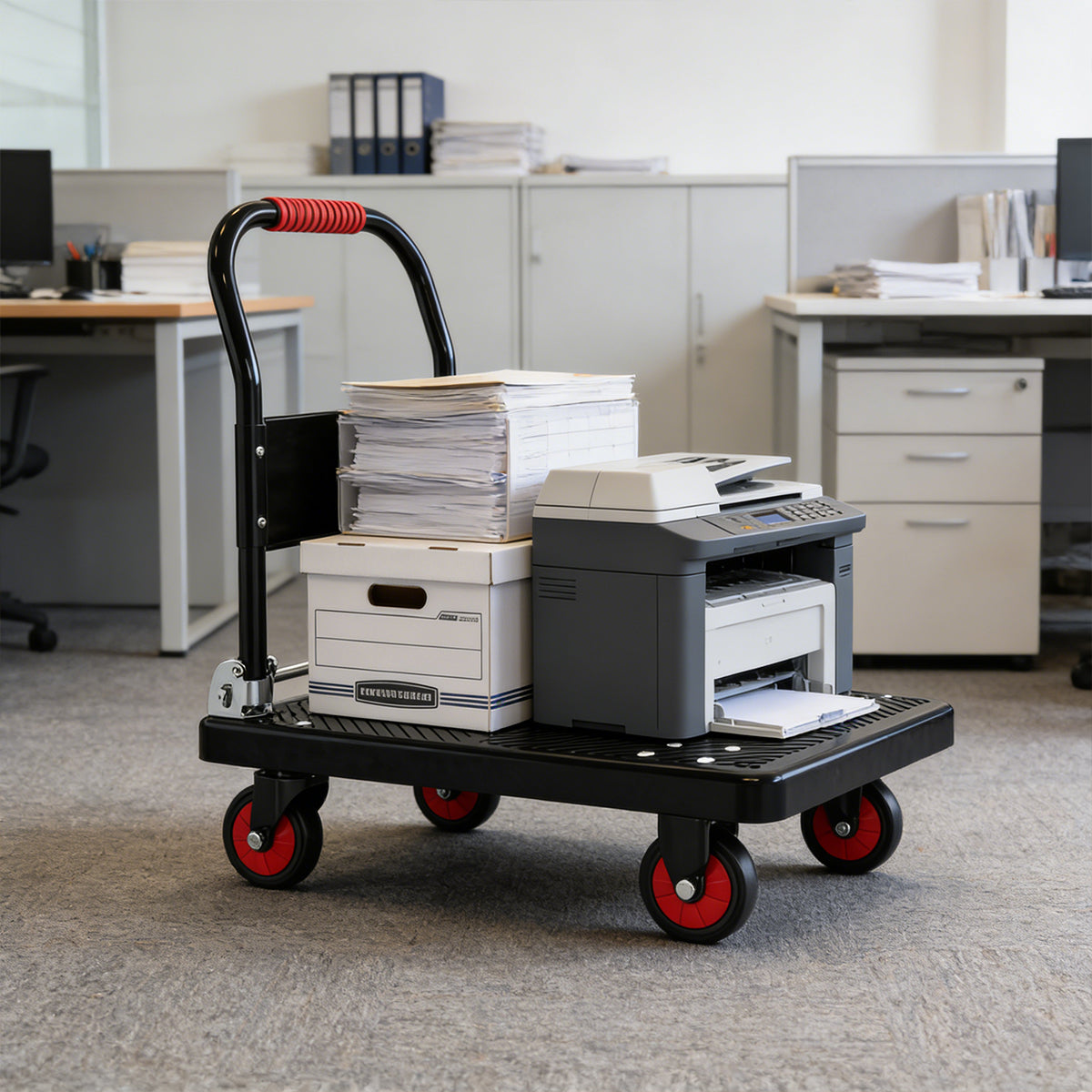 Folding Handle Flatbed Cart Heavy-Duty 275kg Capacity for Warehouse