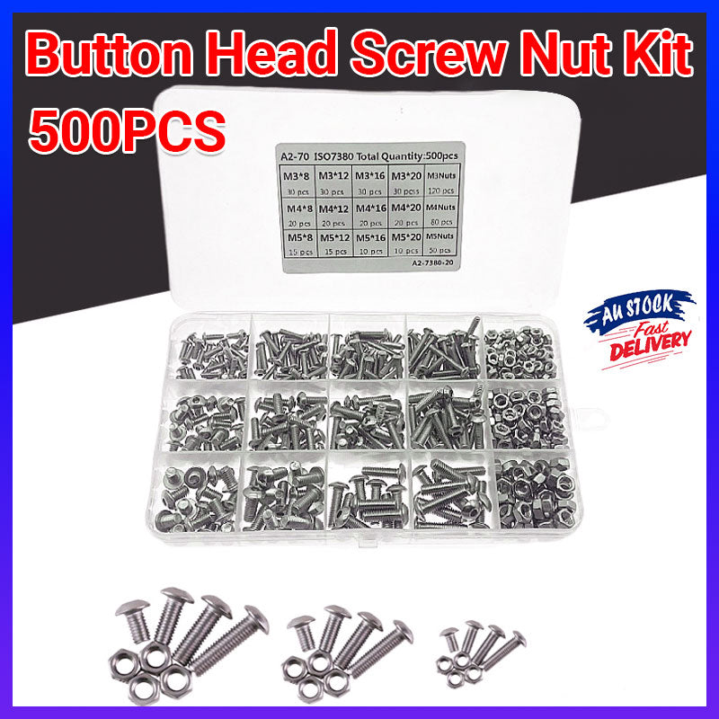 500PCS M3 M4 M5 Stainless Steel Hex Socket Head Bolts Screws Nuts Kit