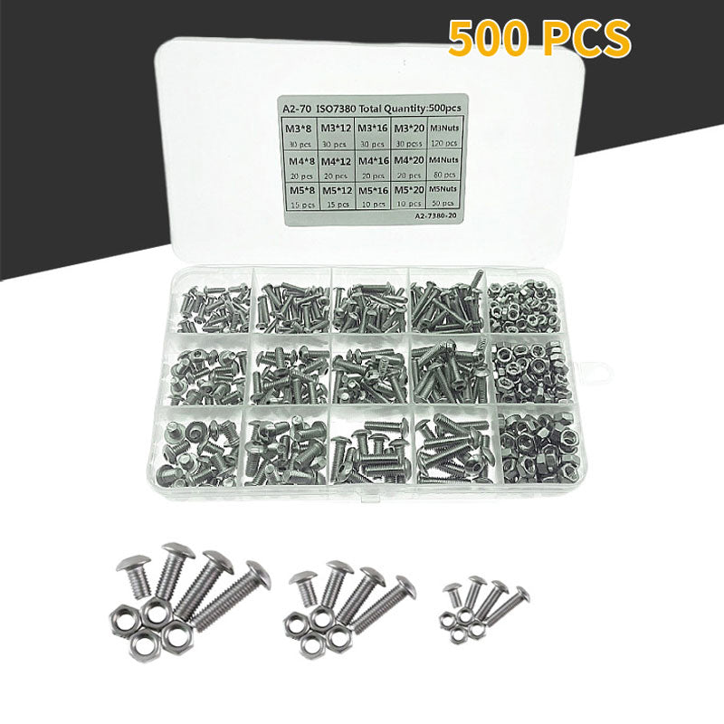 500PCS M3 M4 M5 Stainless Steel Hex Socket Head Bolts Screws Nuts Kit