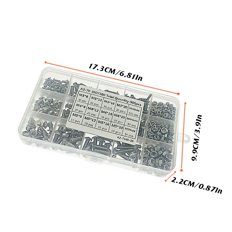 500PCS M3 M4 M5 Stainless Steel Hex Socket Head Bolts Screws Nuts Kit