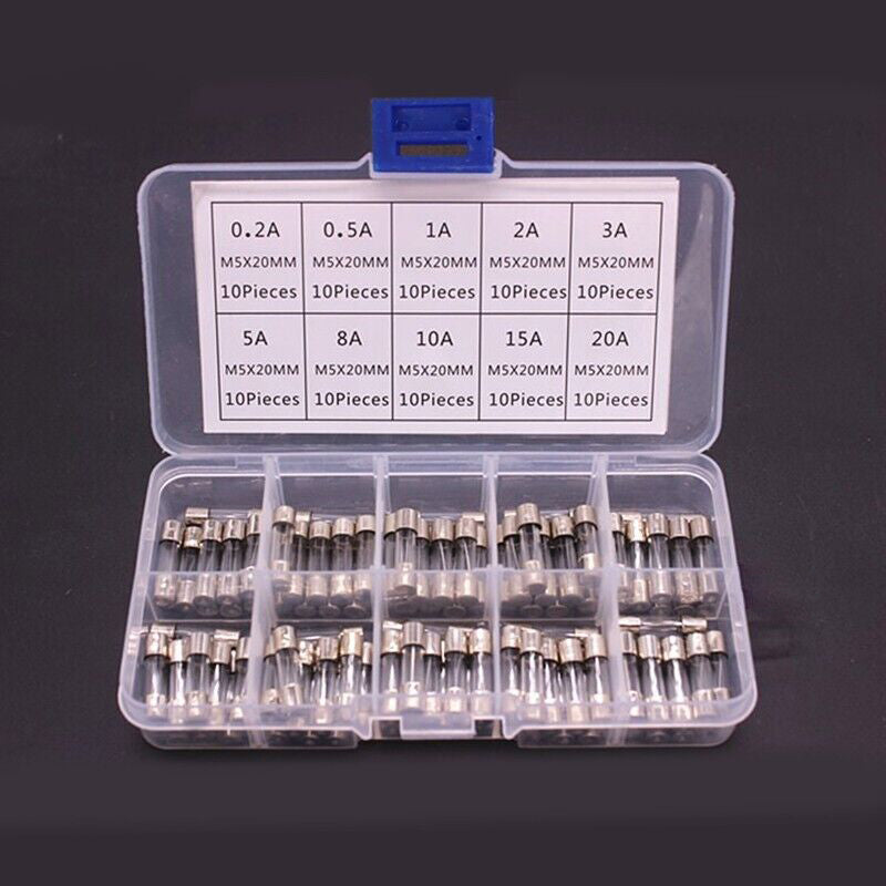100PCS 5x20mm Fast Blow Glass Tube Fuse Assortment Box Kit