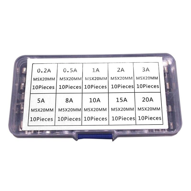 100PCS 5x20mm Fast Blow Glass Tube Fuse Assortment Box Kit