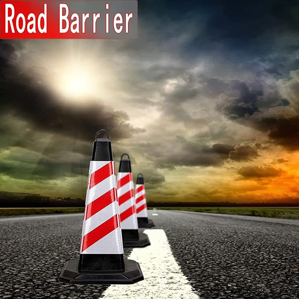 2PCS Rubber Traffic Safety Cones Flexible Reflective for Construction Sites