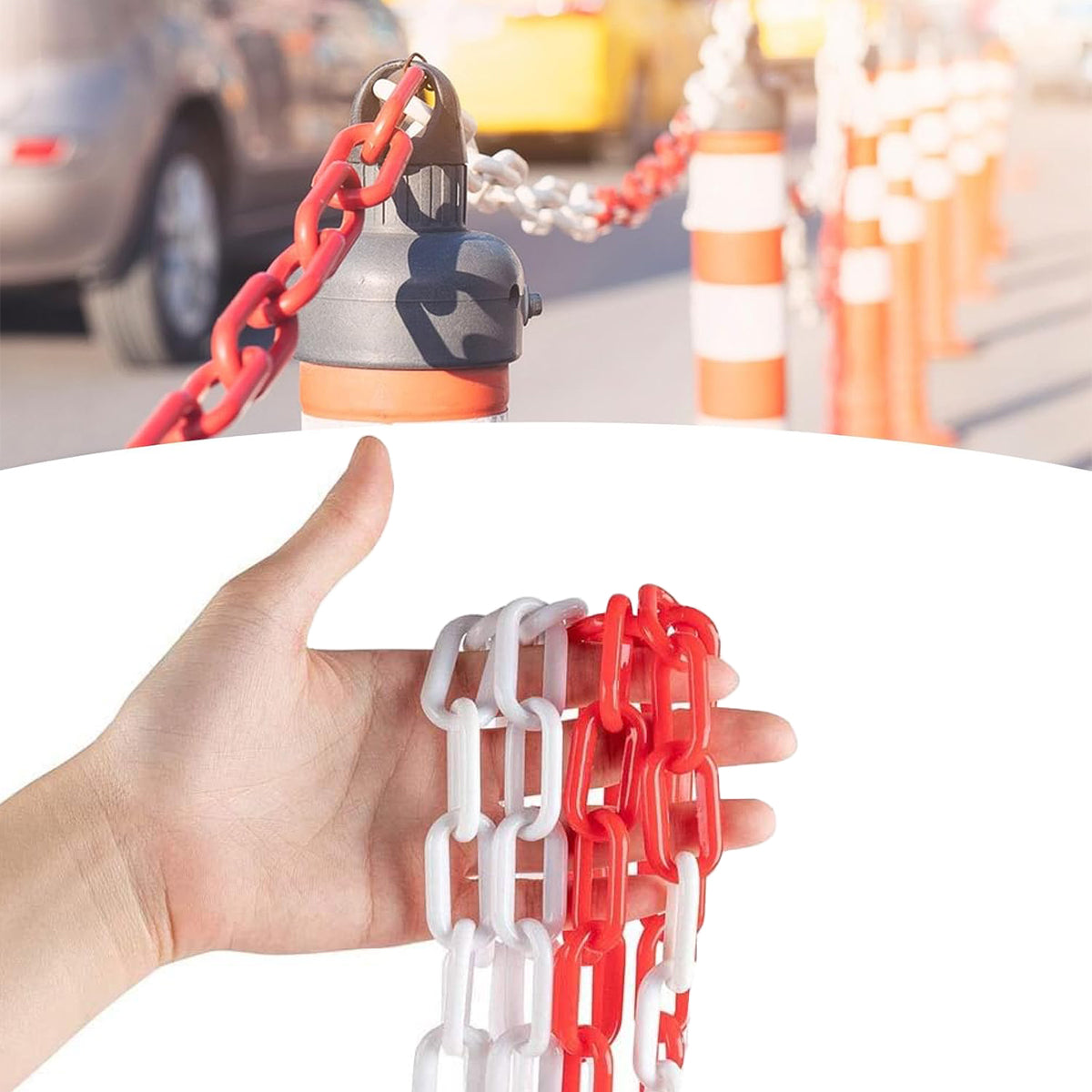 Plastic Warning Barrier Chain 25m Red White Durable Safety Control