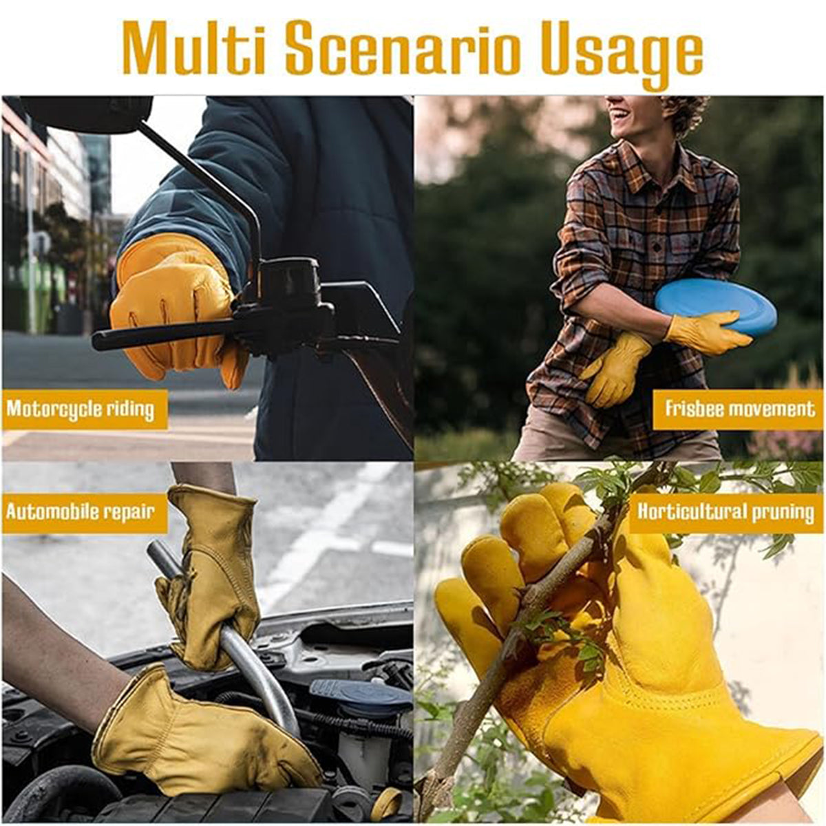 Golden Yellow Cowhide Full Finger Work Gloves for Warehouse Maintenance
