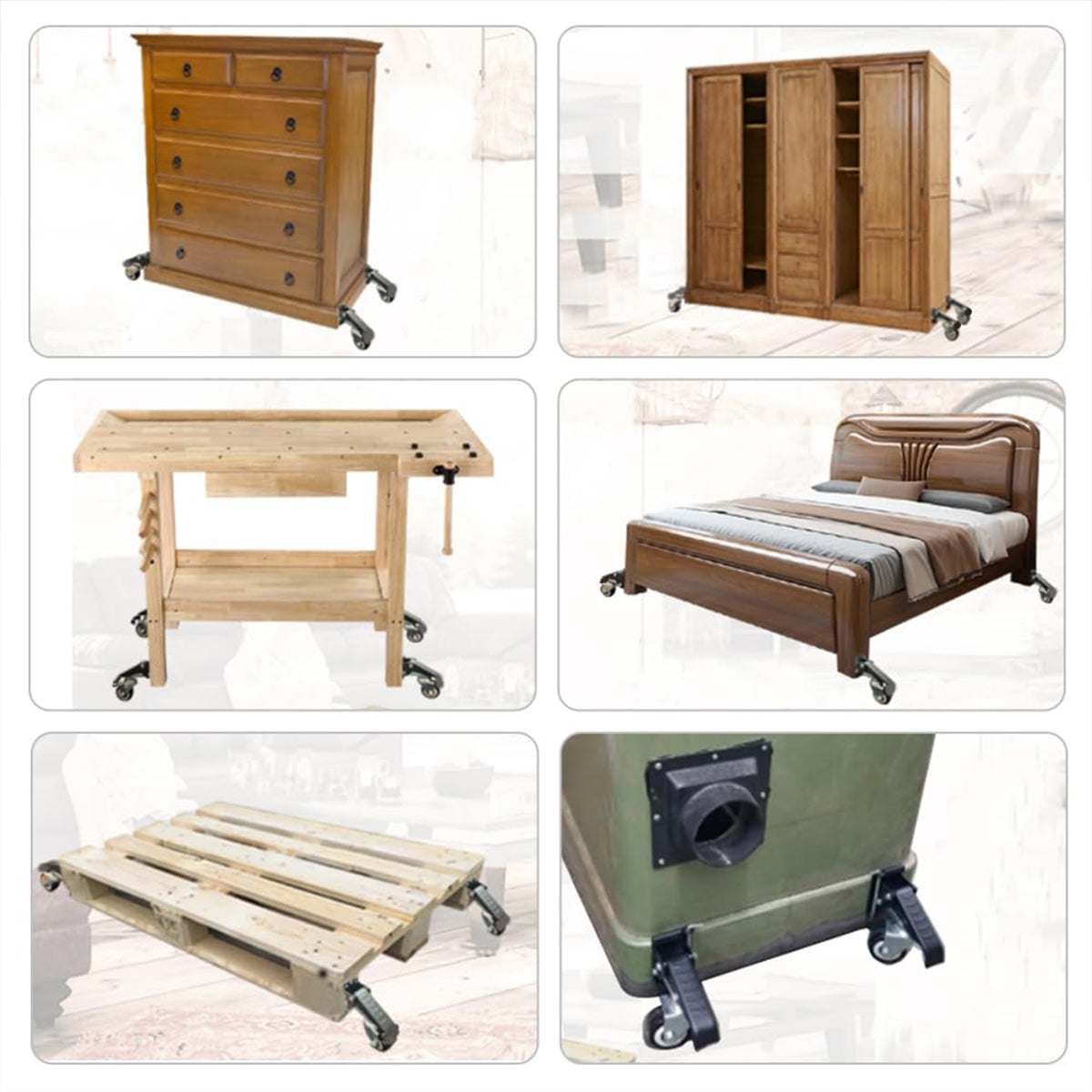 Heavy Duty PU Casters 2.5in High Load Bearing Wheels 4pcs for Warehouse Tables