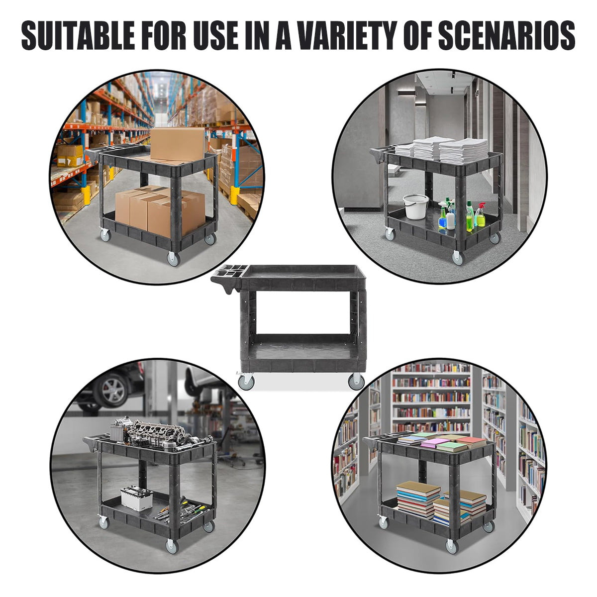 2 Tier Rolling Tool Cart Storage Organizer for Warehouse Workshop